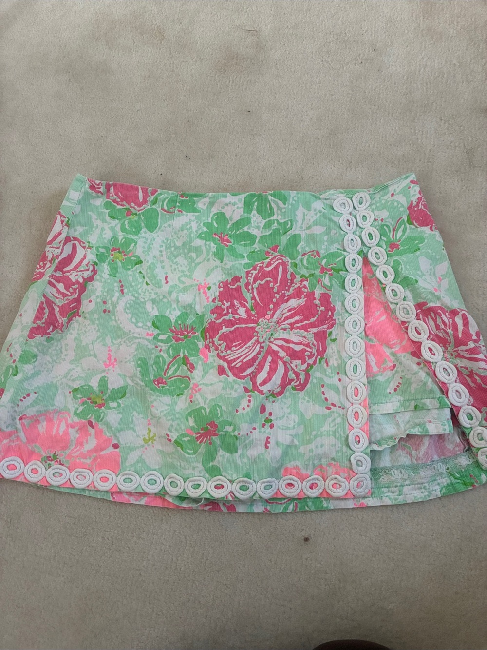 Lilly Pulitzer Pink and Mint Floral Wrap Mini Skirt
